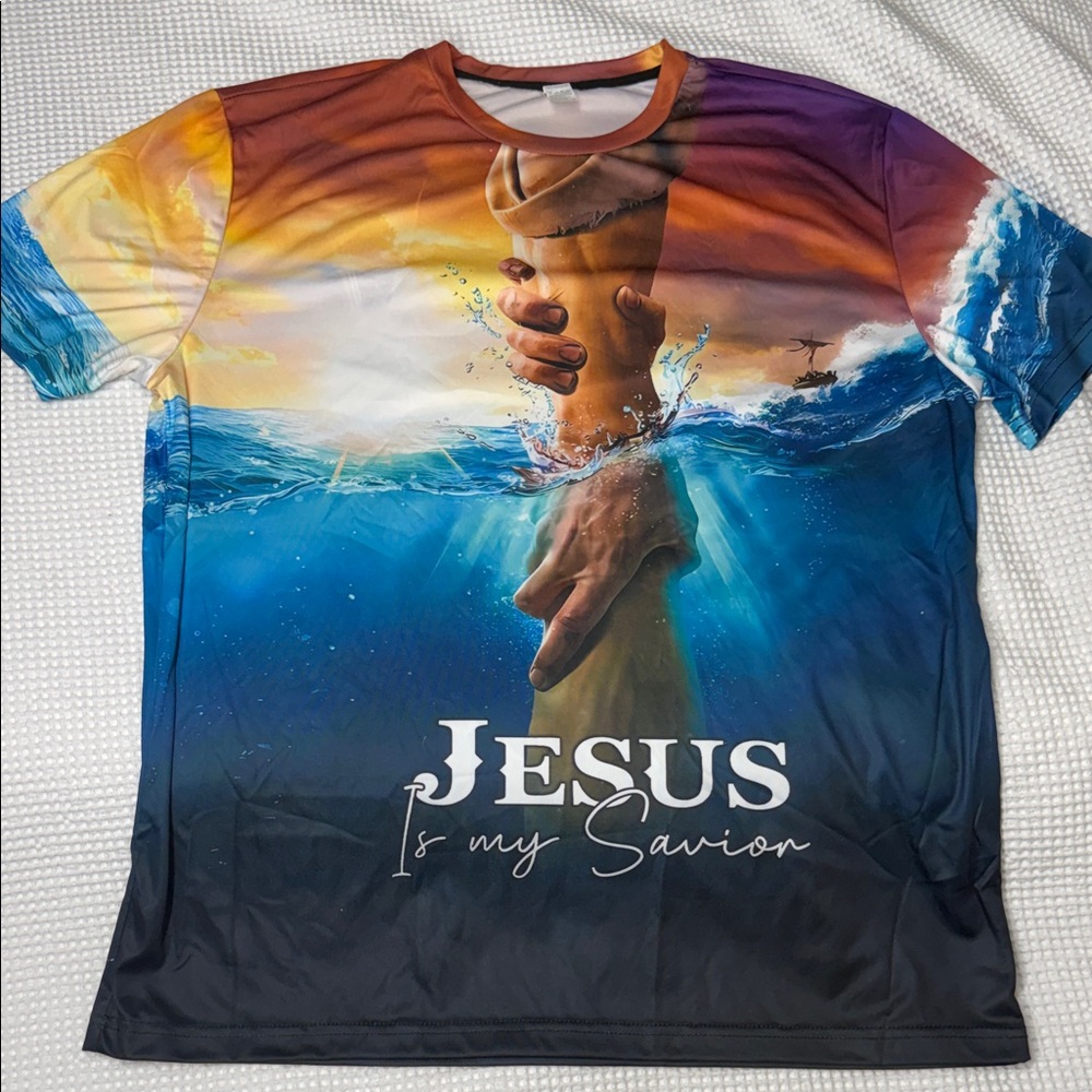 Multicolor Graphic Men's ‘Jesus Is My Savior’ Shirt - XL